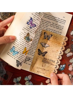 Aesco Kolbi Craft 5 Sayfa 25 Adet Şeffaf Vintage Kelebek Sticker Seti Scrapbook Bullet Journal Ajanda Planlayıcı