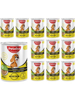 Die Grup Peteko Yavru Köpek Tavuklu ve Jöleli Konserve Mama 400 gr x 12 Adet