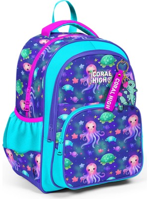 Aesco Coral High Kids Lavanta Turkuaz Deniz Temalı Üç Bölmeli Okul Sırt Çantası 14422