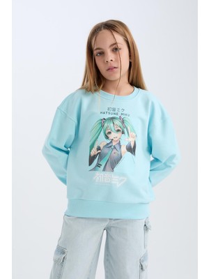 Aesco Defacto Hatsune Miku Oversize Geniş Kalıp Bisiklet Yaka Sweatshirt Kız Çocuk D2826A824WN