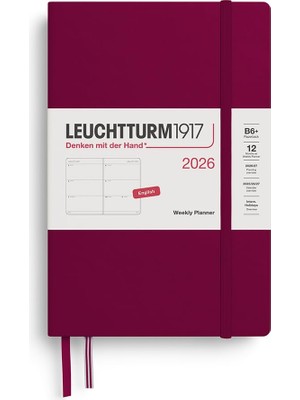 Aesco LEUCHTTURM1917 Çanta Boy B6+ 12 Aylık Haftalık Ajanda 2026 Sert Kapak, Ingilizce, Liman Kırmızısı
