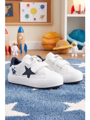 Dark Seer Çocuk Beyaz Lacivert Sneaker Günlük Spor Cırtlı Ayakkabı 2026 - Kids DS Omega