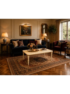 Fami Home Berlin Gold Detaylı Krem Orta Sehpa Ahşap Ayaklı Modern Salon Sehpası