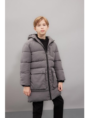 Aesco Defacto Su Geçirmez Kapüşonlu Fermuarlı Cepli Polar Astarlı Parka Erkek Çocuk C8801A824CW