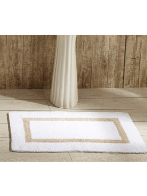Die Grup Better Trends Hotel Collection Süper Emici Çift Taraflı Kalın Banyo Paspası Halı Makinede Yıkanabilir Yarış Pisti DESENINDE%100 Pamuk, 53 cm x 86 cm Dikdörtgen, Beyaz ve Kum