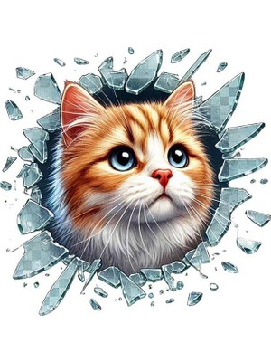 Aesco Fulcar 3D Kedi Yüzü Araç Camı Stickeri, Kırık Cam Efektli, Gerçekçi Tasarım, Sarman Kedi