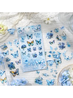 Aesco Kolbi Craft 4 Sayfa 66 Adet Şeffaf Mavi Kelebek Çiçek Sticker Bullet Journal Scrapbook Laptop Ajanda Planlayıcı
