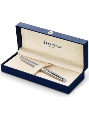 Aesco Waterman Hemisphere Paslanmaz Çelik Krom Tasarımlı Dolma Kalem, Orta Kalınlıkta Uç, Mavi Mürekkep
