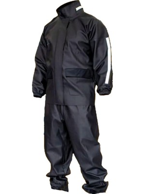 Aesco Motorcu Yağmurluk Takımı, %100 Su Geçirmez Pvc, Cepli, Reflektörlü, Fermuarlı, Siyah (4xl)