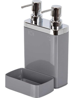 Die Grup Gri Sünger Hazneli Mutfak Sıvı Sabunluk (300 Ml) ve Bulaşık Deterjanlık (500 Ml)