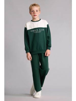 Aesco Defacto Pamuklu Jogger Fit Beyaz Biyeli Yeşil Eşofman Altı Erkek Çocuk I0351A826AU