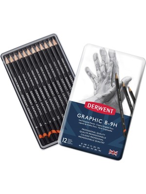 Aesco Derwent Graphıc Serisi Dereceli Kalem Seti (6b>4h) - 12 Kalem Metal Kutu