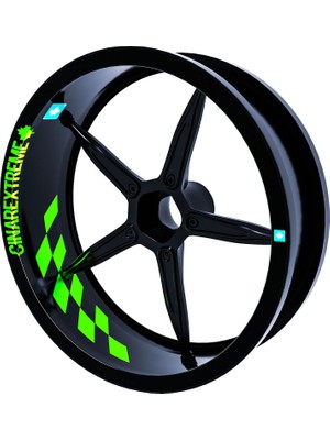 Aesco Çınar Extreme Gp Flag Damalı Iç Jant Şeridi Sticker Reflektif, Floresan, Özel Renkler Floresan Yeşil
