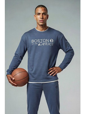 Aesco Defacto Nba Boston Celtıcs Boxy Fit Bisiklet Yaka Skuba Dalgıç Kumaş Sweatshirt F6975AX26SP