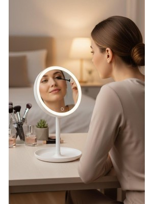 Die Grup Buffer® LED Işıklı Yuvarlak Makyaj Aynası – Dokunmatik Ayarlanabilir Işık Tonlu, 360° Döner Masaüstü Profesyonel Makyaj ve Cilt Bakım Aynası