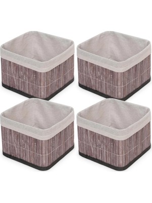 Aesco Deconox Bambu Çok Amaçlı Saklama Kutusu Düzenleyici Kare Organizer, Dekoratif Bambu Düzenleyici Gri (20X20X13CM) (4 Adet)
