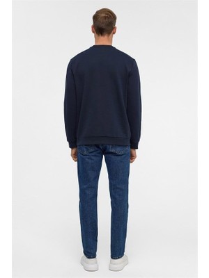 Aesco Lacivert Regular Düz Bisiklet Yaka Sweatshirt