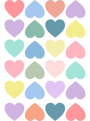 Die Grup Bimotif Karışık Pastel Renkli Kalp Sticker, 4x4 Cm, 480 Adet (20 Sayfa)