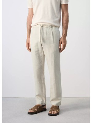 Mango Pamuklu Keten Slim Fit Crop Pantolon