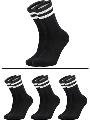 Aesco Unisex Bambu (Siyah) Kolej Tenis Çorap Premium, Beyaz Çizgili 3'lü Paket