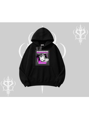 Aesco Tarzsokak Kapşonlu Sweatshirt Games Schoolgirl Anime Baskılı, Siyah, L