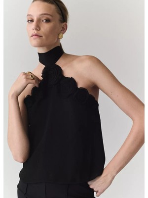 Mango Çiçek Detaylı Halter Yaka Bluz