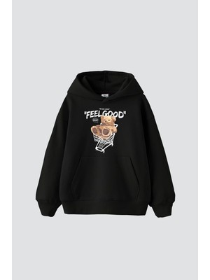 Aesco Tarzsokak Feel Good Baskılı Oversize Unisex Siyah, SIYAH-181, Xl