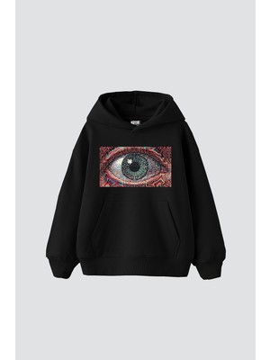 Aesco Tarzsokak Eye Hallucination Baskılı Oversize Unisex Siyah, SIYAH-123, Xl