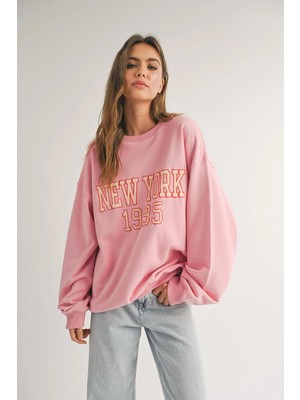 Aesco Tarzsokak Unisex New York 1995 Bisiklet Yaka Sweatshirt Pembe, PEMBE-203, M