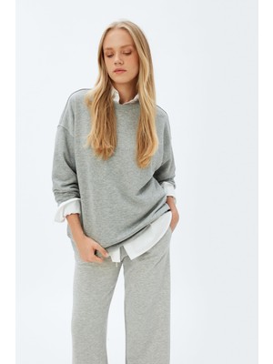 Aesco Koton Basic Sweatshirt Bisiklet Yaka Uzun Kollu Rahat Kalıp