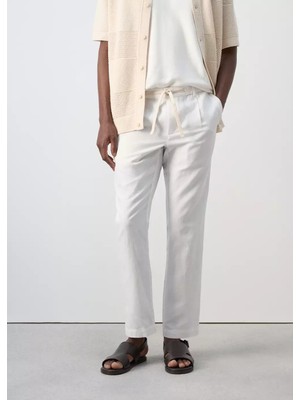 Mango Pamuklu Keten Slim Fit Crop Pantolon
