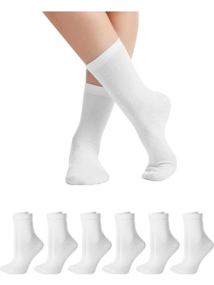 Aesco Bambu Kadın Soket Çorap Beyaz Premium 6'lı Özel Kutulu, Burun Dikişsiz, Soft Yıkamalı