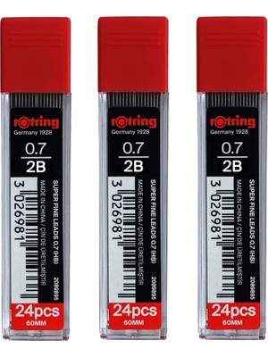 Aesco Rotring 0,7 mm 2b Süper Polimer Kalem Kurşun - 3'lü Paket - Toplam 72 Kurşun - Mekanik Kurşun Kalemler Için Yedekler
