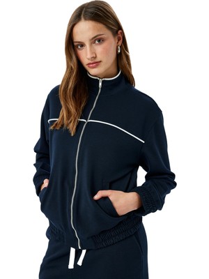 Aesco Koton Uzun Kollu Rahat Kalıp Fermuarlı Dik Yaka Sweatshirt