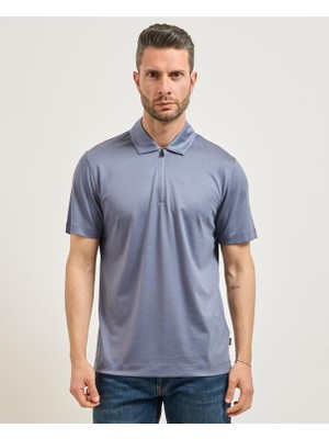 Aesco Erkek Regular Fit Yarım Fermuarlı Kısa Kollu Lacivert Polo Yaka T-Shirt 50537954-466