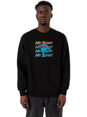 Aesco Tshirthane Mr Beast Lettern Siyah Erkek 2ip Sweatshirt P22846S6845, L