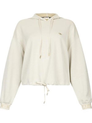 Aesco Kadın Düşük Omuzlu Normal Kalıp Beli Ip Bağlamalı Kapüşonlu Uzun Kollu Ekru Sweatshirt TF5285J4747-A8586