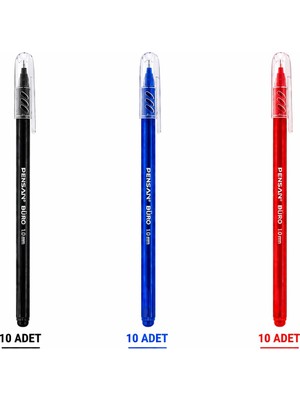 Aesco Pensan Büro 2270 Tükenmez Kalem, 1.0 mm Medium Uç, Mavi, Ofis, Okul ve Kırtasiye Kullanımı Için Akıcı Yazım Kalemi (Siyah 10 - Mavi 10 - Kırmızı 10)
