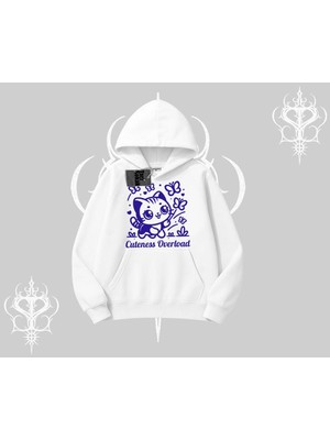 Aesco Tarzsokak Cuteness Overload Kedi Baskılı Kapşonlu Sweatshirt, Beyaz, Xl