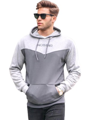 Aesco Madmext Füme Kapüşonlu Renk Bloklu Erkek Sweatshirt 6024,FÜME M