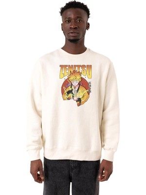 Aesco Tshirthane Demon Slayer Anime Zenitsu Poster Ekru Erkek 2ip Sweatshirt P20923S6962, Xl