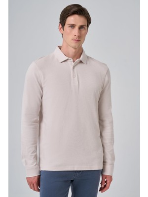 Aesco Morven Erkek Gri Pamuk Trend Ağaç Kabuğu Desen Dinamik Fit Polo Yaka Sweat-Shirt