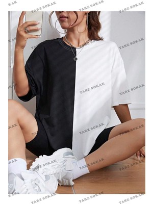 Aesco Tarzsokak Unisex Kadın/erkek Çift Renkli Özel Oversize Pamuk Penye, Bej, M