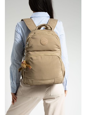 Aesco SN-3005 Krinkıl Unisex Sırt Çantası Okul Çantası Laptop Bölmeli Bej