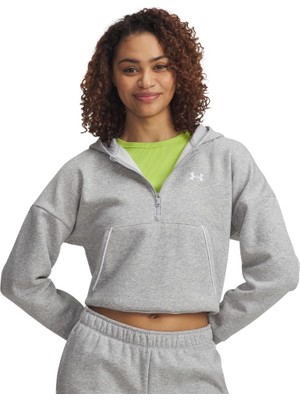 Aesco Under Armour Rival Flc Piped Hz Hoodie Kadın Sweatshirt Mod Gray Light Heather / / White Sm