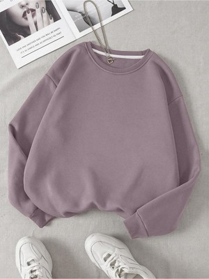 Aesco Tarzsokak Kadın Leylak Moru Düz Bisiklet Yaka Sweatshirt Ts-Baskszbskltks Mor, Mor, L