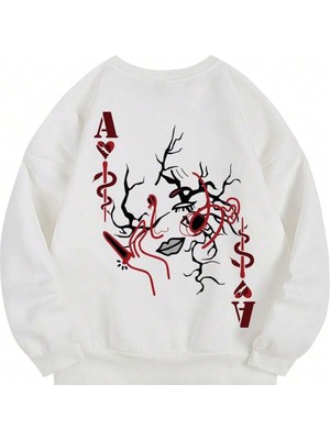 Aesco Tarzsokak Coke Serisi Letter & Figure Graphic Pullover, Beyaz, L/xl