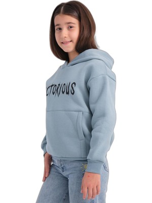 Aesco Slazenger Lexus Unisex Çocuk Kapüşonlu Cepli Mavi Sweatshırt
