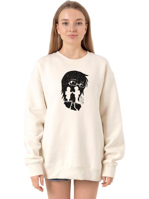 Aesco Tshirthane Erased Anime Black White Silhoette Ekru Kadın 2ip Sweatshirt P21024S8193, S