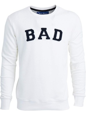 Aesco Bad Bear Bisiklet Yaka Uzun Kollu Cepsiz Nakışlı Normal Kalıp Beyaz Erkek Sweatshirt L